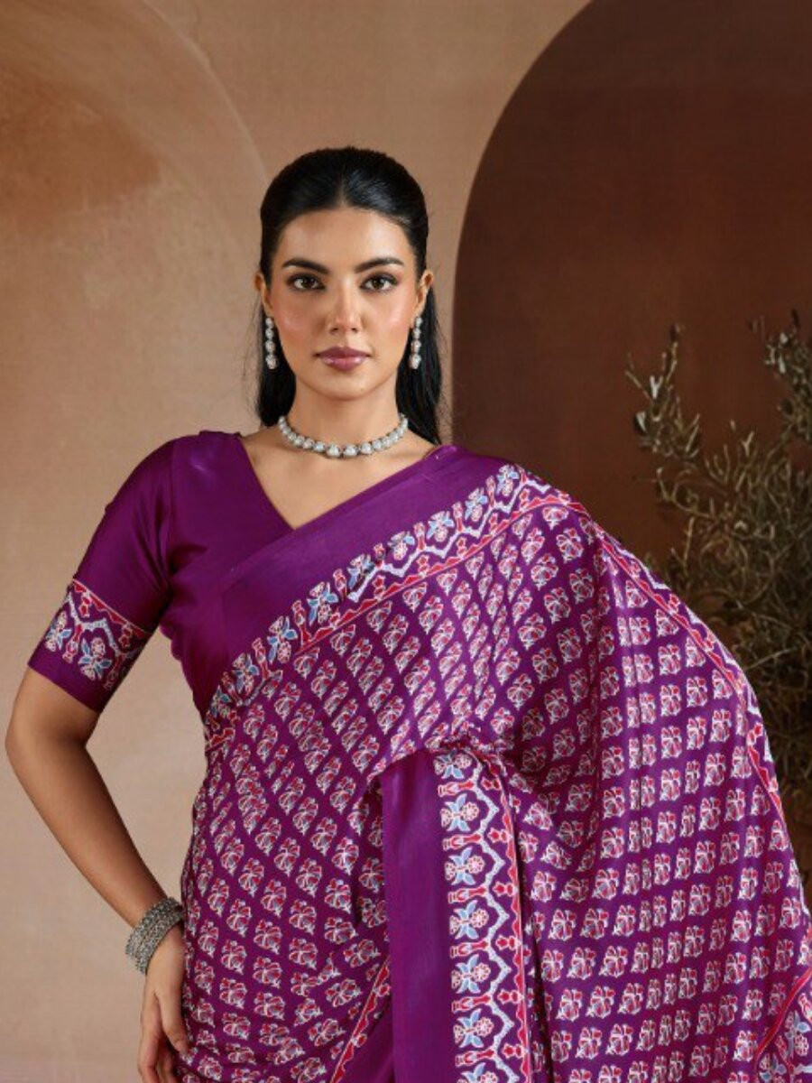 Wine Soft Satin Georgette Printed Wedding Reception Party Festival Casual Heavy Border Sarees