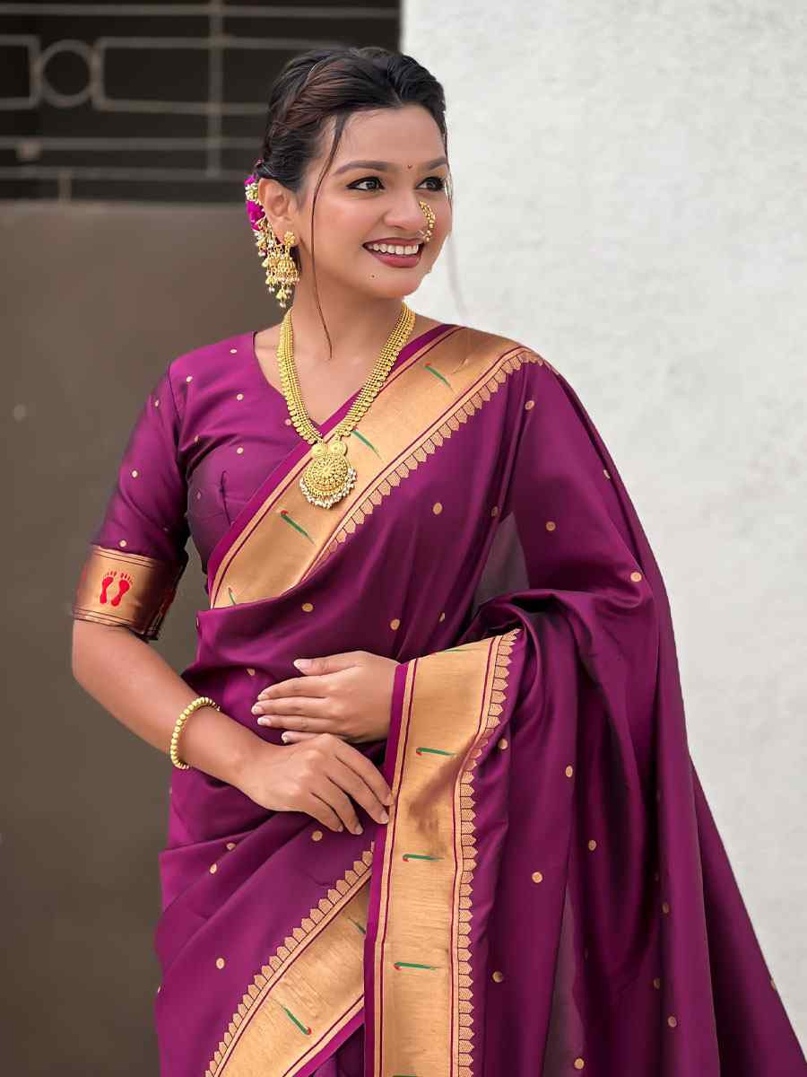 Wine Soft Silk Handwoven Casual Reception Festival Wedding Fancy Classic Style Sarees