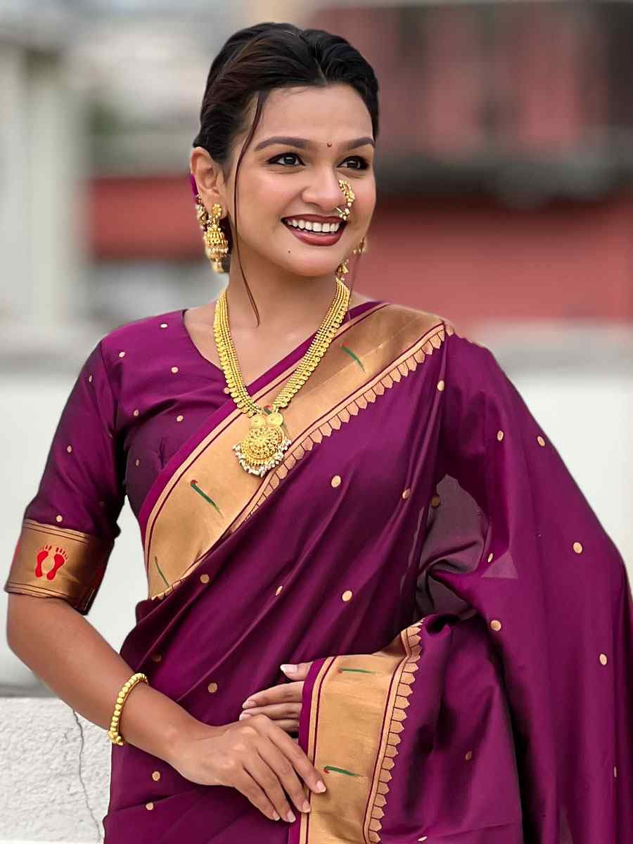 Wine Soft Silk Handwoven Casual Reception Festival Wedding Fancy Classic Style Sarees