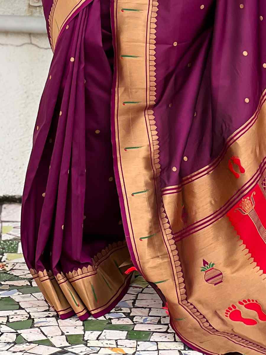 Wine Soft Silk Handwoven Casual Reception Festival Wedding Fancy Classic Style Sarees