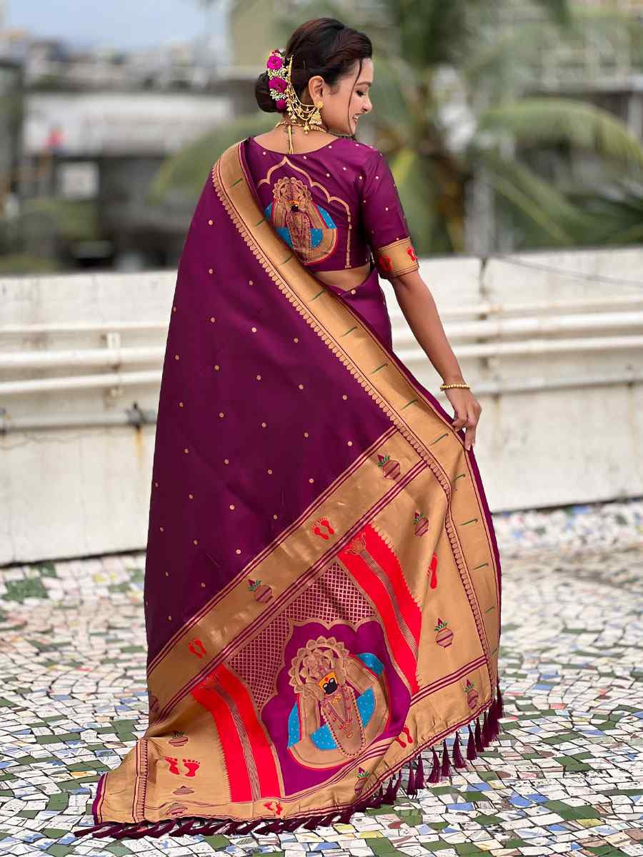 Wine Soft Silk Handwoven Casual Reception Festival Wedding Fancy Classic Style Sarees