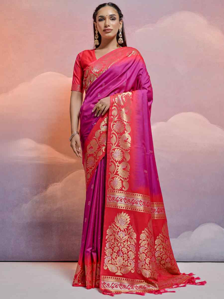 Wine Soft Silk Handwoven Wedding Festival Heavy Border Saree