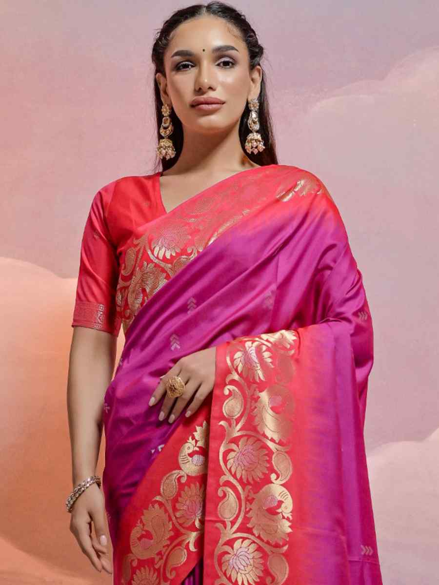 Wine Soft Silk Handwoven Wedding Festival Heavy Border Saree