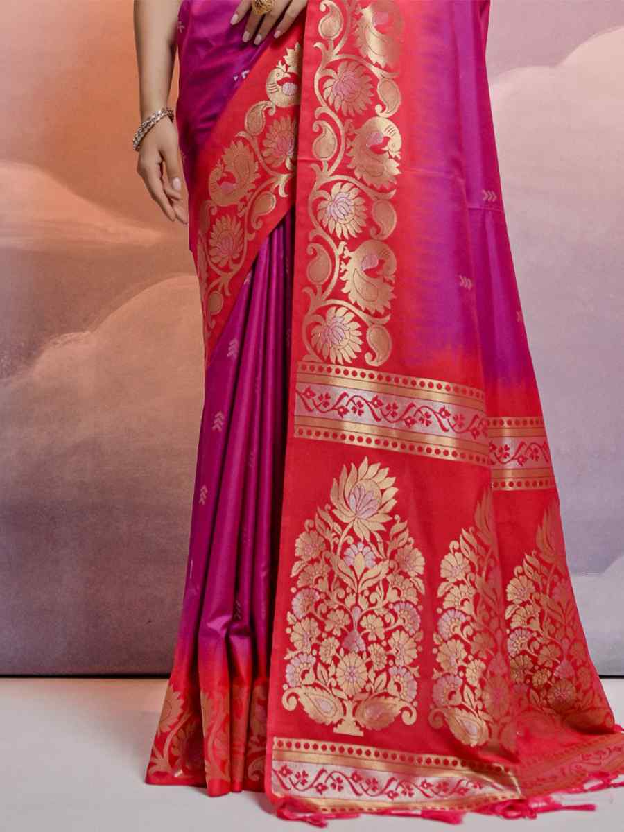 Wine Soft Silk Handwoven Wedding Festival Heavy Border Saree