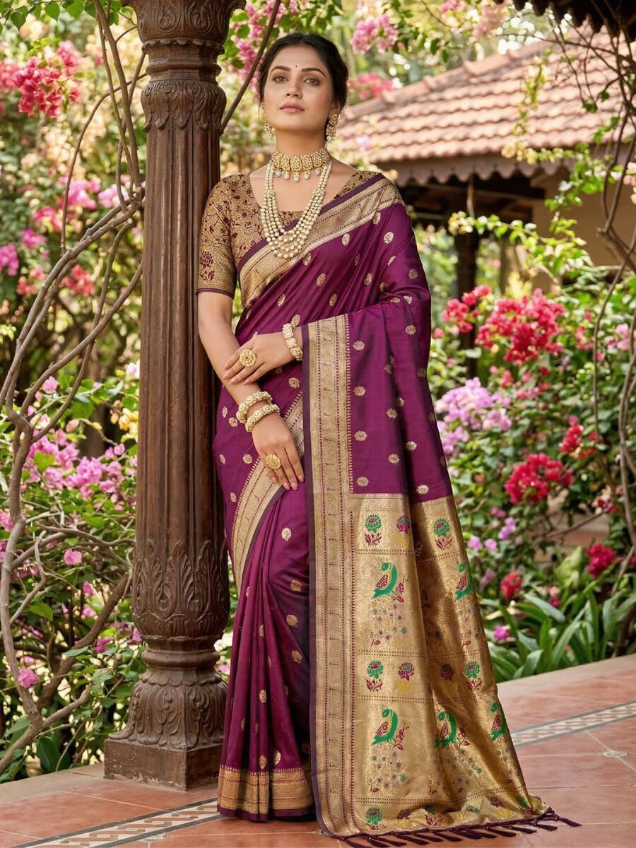 Wine Soft Silk Handwoven Wedding Reception Party Festival Casual Heavy Border Sarees