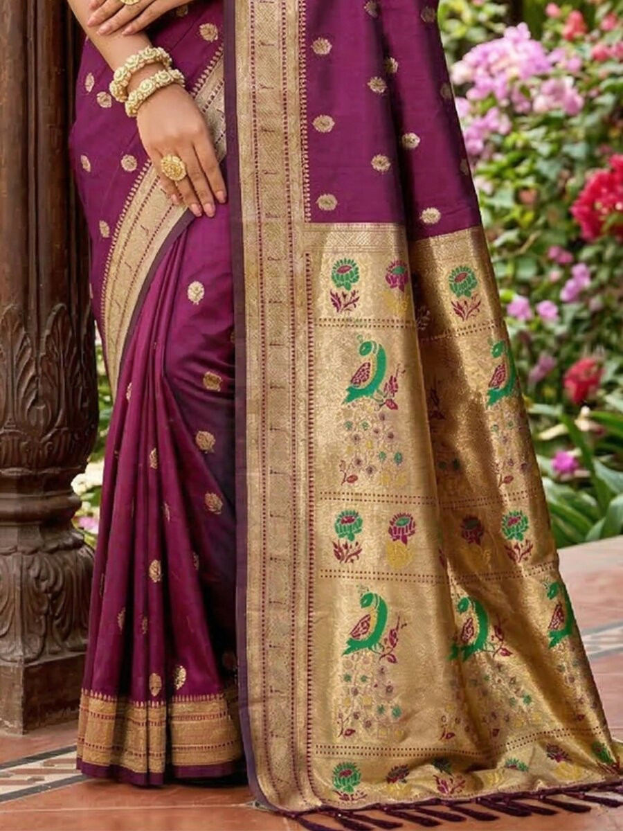 Wine Soft Silk Handwoven Wedding Reception Party Festival Casual Heavy Border Sarees