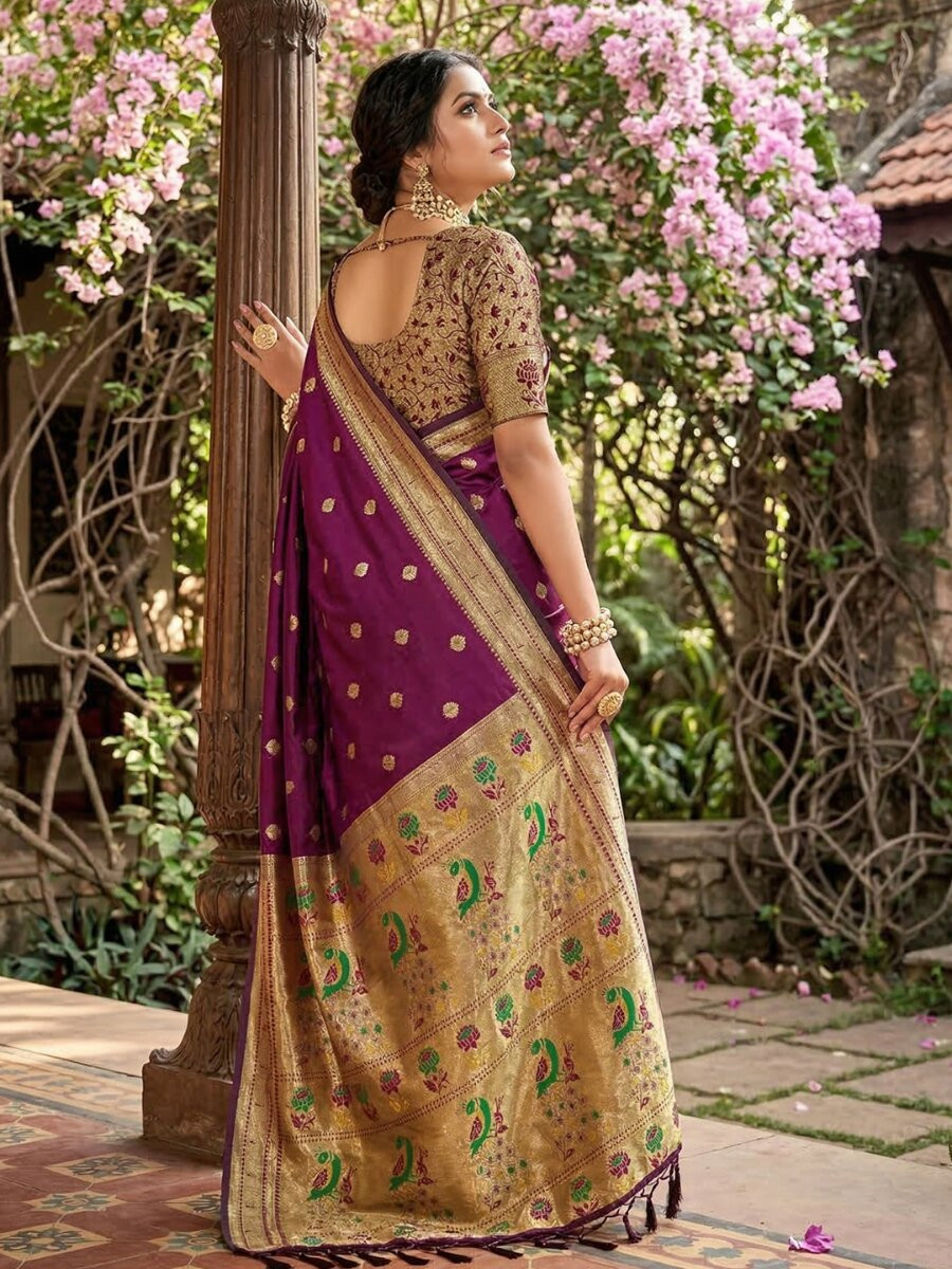 Wine Soft Silk Handwoven Wedding Reception Party Festival Casual Heavy Border Sarees
