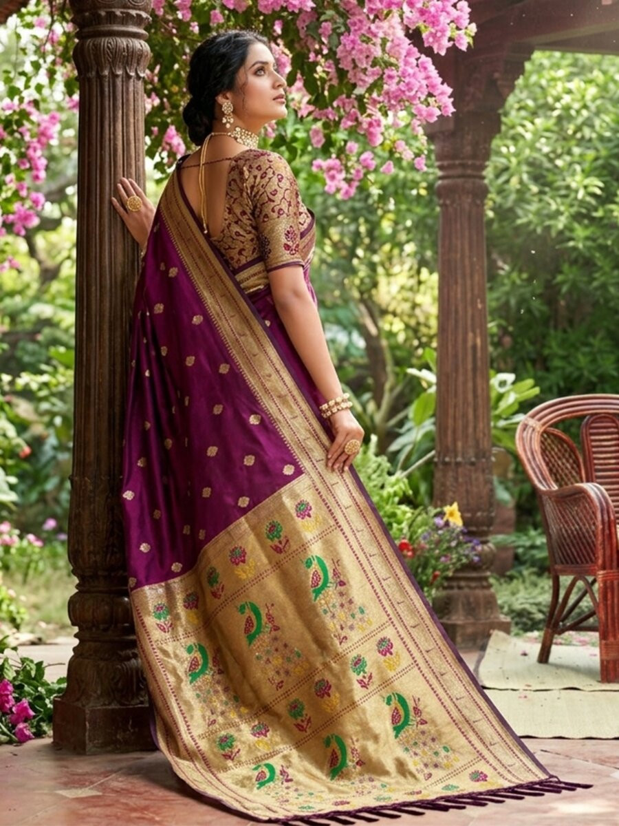 Wine Soft Silk Handwoven Wedding Reception Party Festival Casual Heavy Border Sarees
