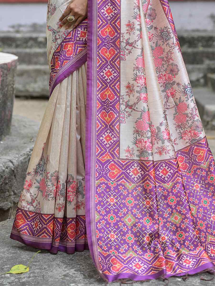 Wine Soft Tussar Silk Printed Casual Festival Contemporary Saree