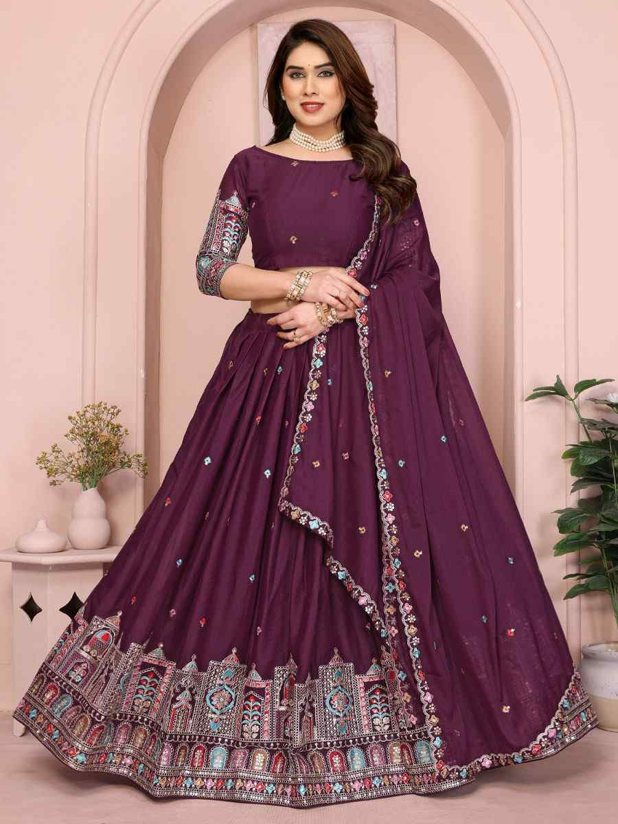 Wine Star Georgette Embroidered Festival Wedding Party Reception Heavy Border Lehenga Choli