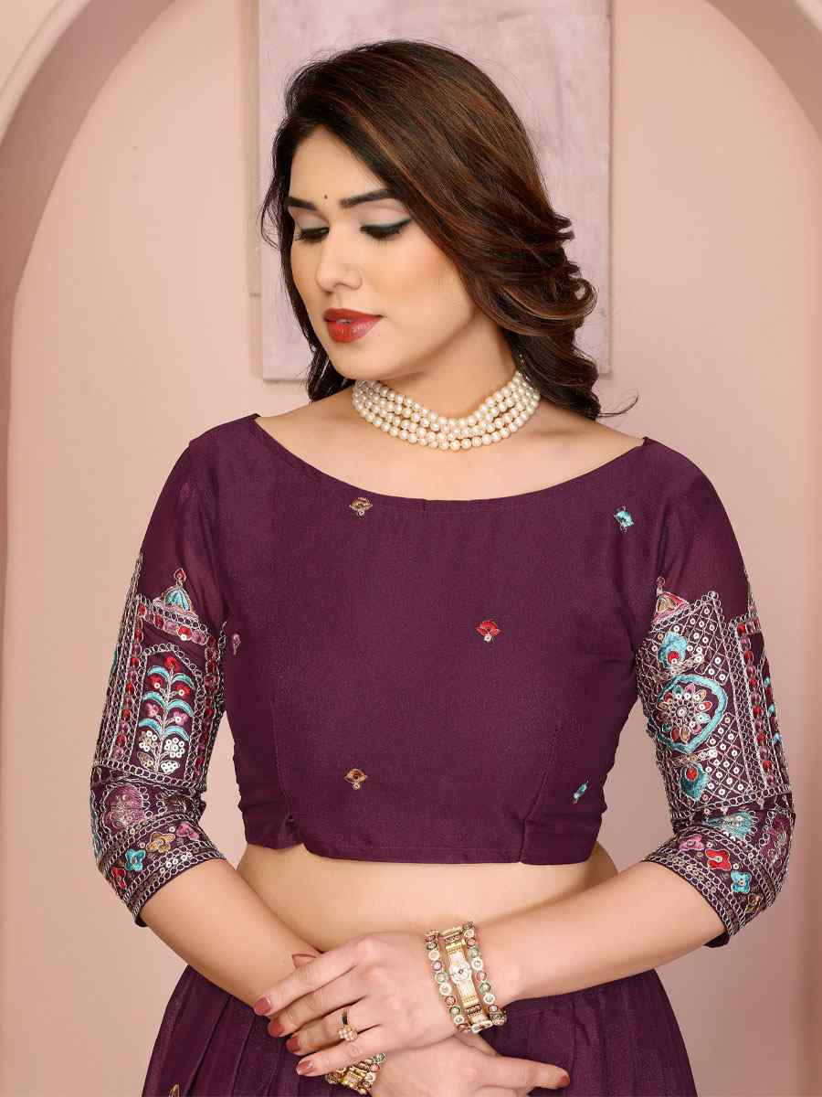 Wine Star Georgette Embroidered Festival Wedding Party Reception Heavy Border Lehenga Choli