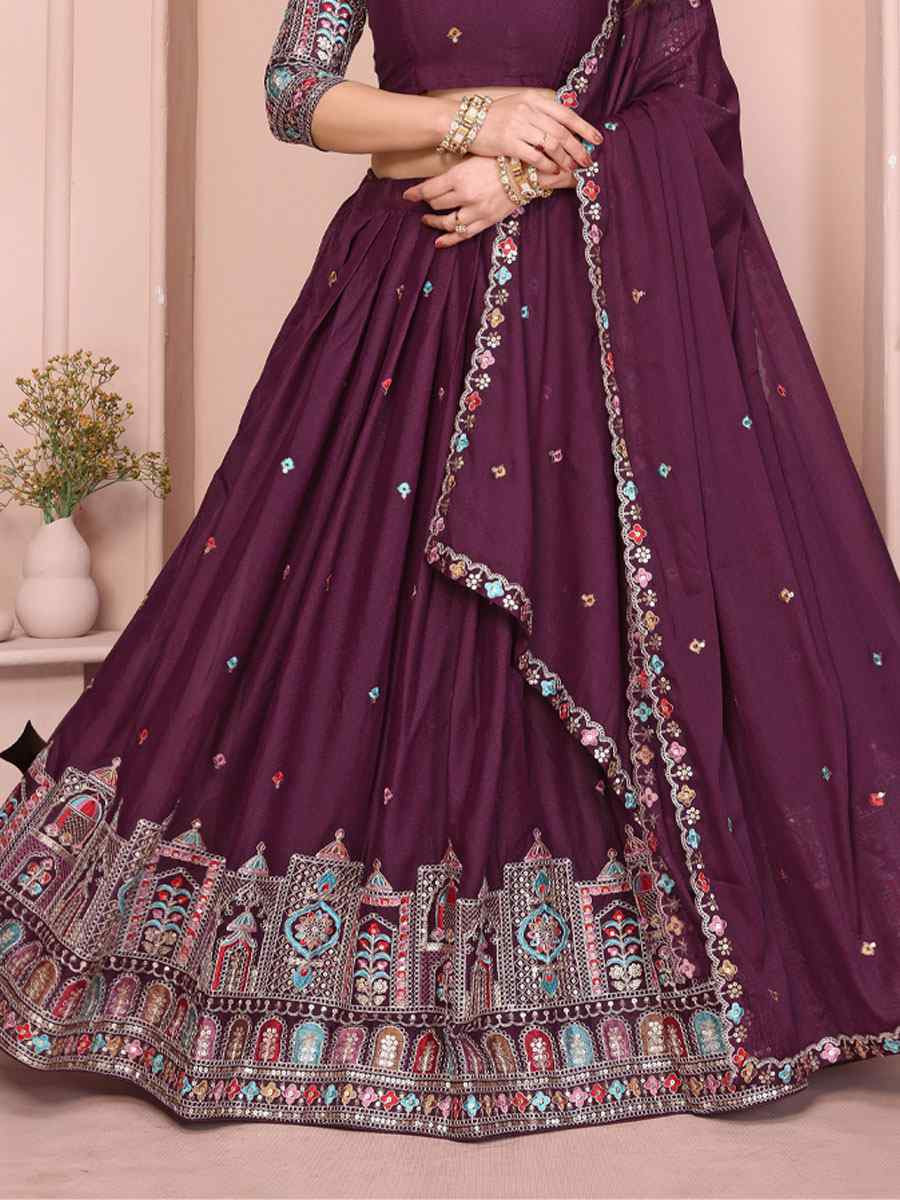 Wine Star Georgette Embroidered Festival Wedding Party Reception Heavy Border Lehenga Choli