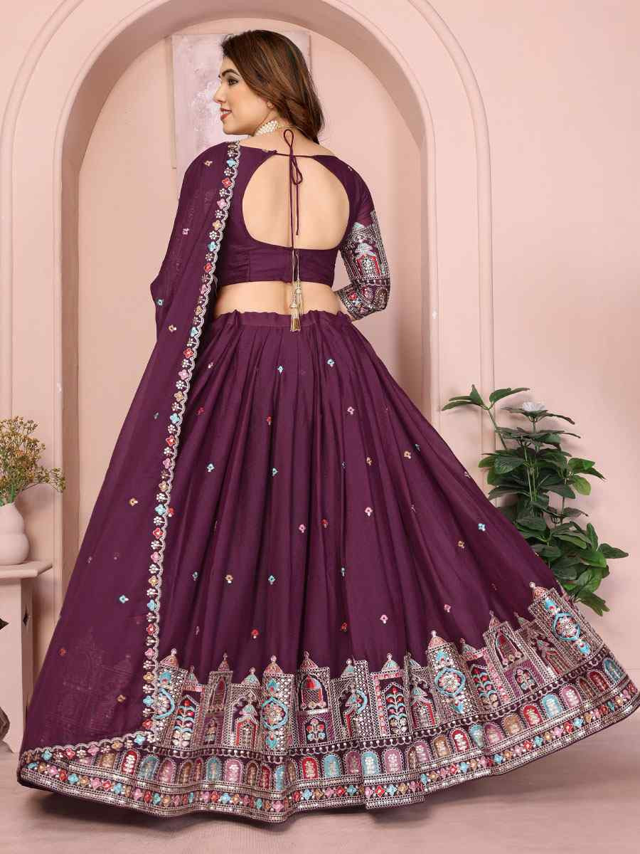 Wine Star Georgette Embroidered Festival Wedding Party Reception Heavy Border Lehenga Choli