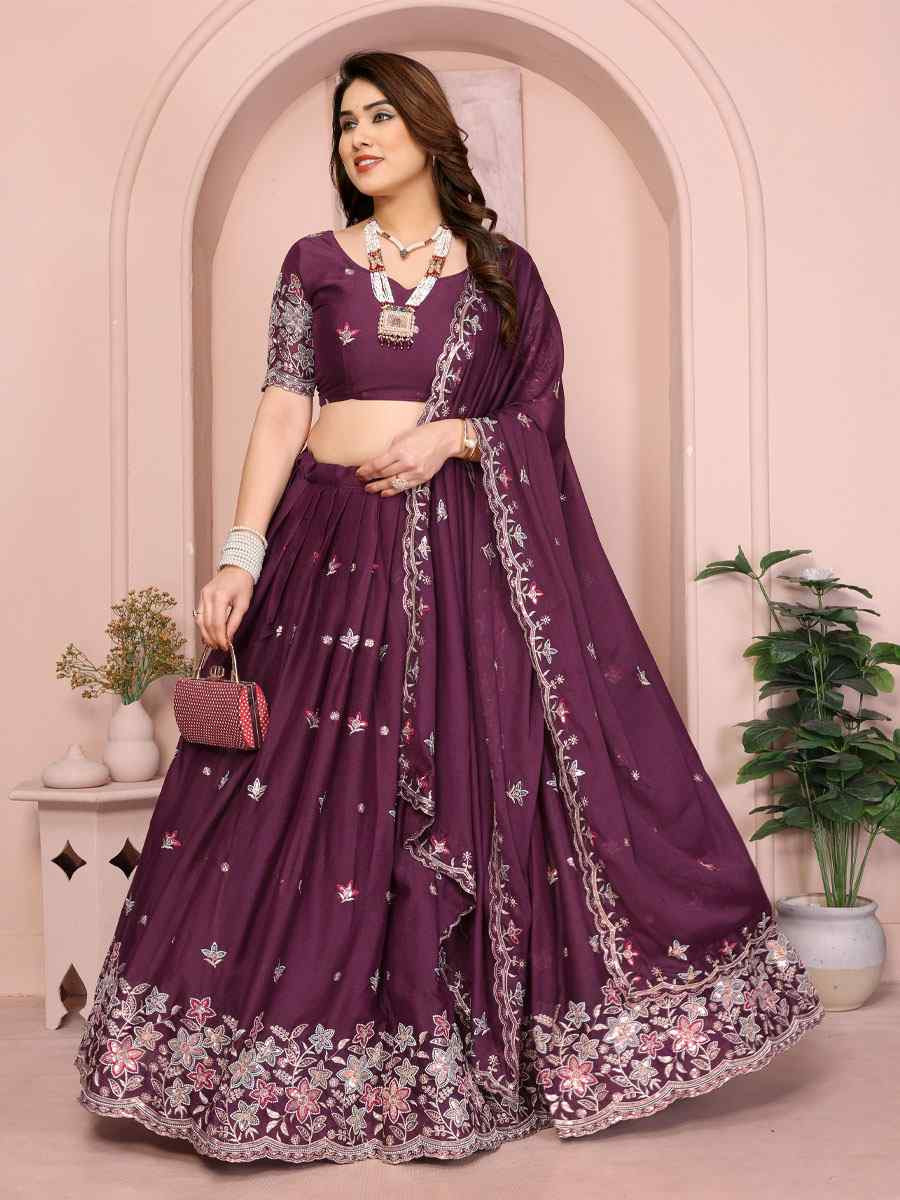 Wine Star Georgette Embroidered Festival Wedding Party Reception Heavy Border Lehenga Choli