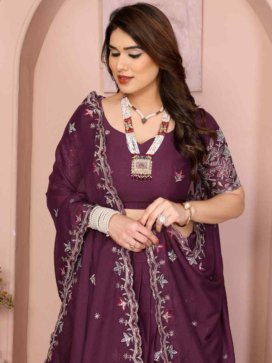 Wine Star Georgette Embroidered Festival Wedding Party Reception Heavy Border Lehenga Choli