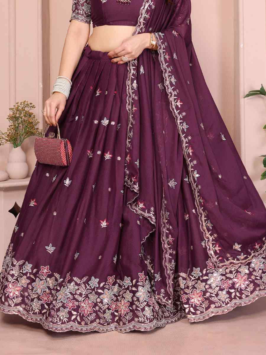 Wine Star Georgette Embroidered Festival Wedding Party Reception Heavy Border Lehenga Choli