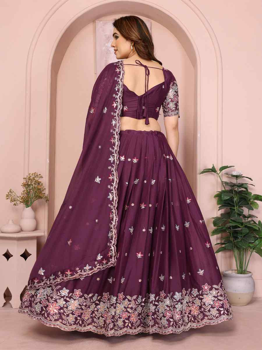 Wine Star Georgette Embroidered Festival Wedding Party Reception Heavy Border Lehenga Choli