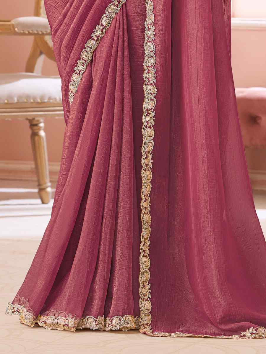 Wine Sunshine Georgette Embroidery Bridal Reception Festival Wedding Fancy Heavy Border Saree