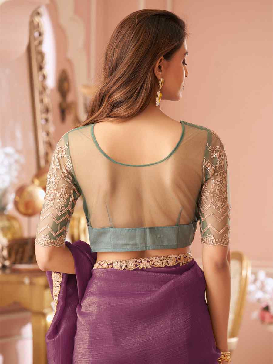 Wine Sunshine Georgette Embroidery Bridal Reception Festival Wedding Fancy Heavy Border Saree