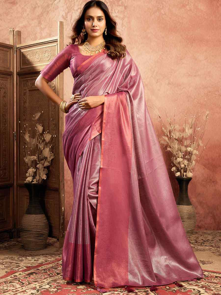 Wine Tissue Silk Handwoven Festival Wedding Fancy Heavy Border Saree