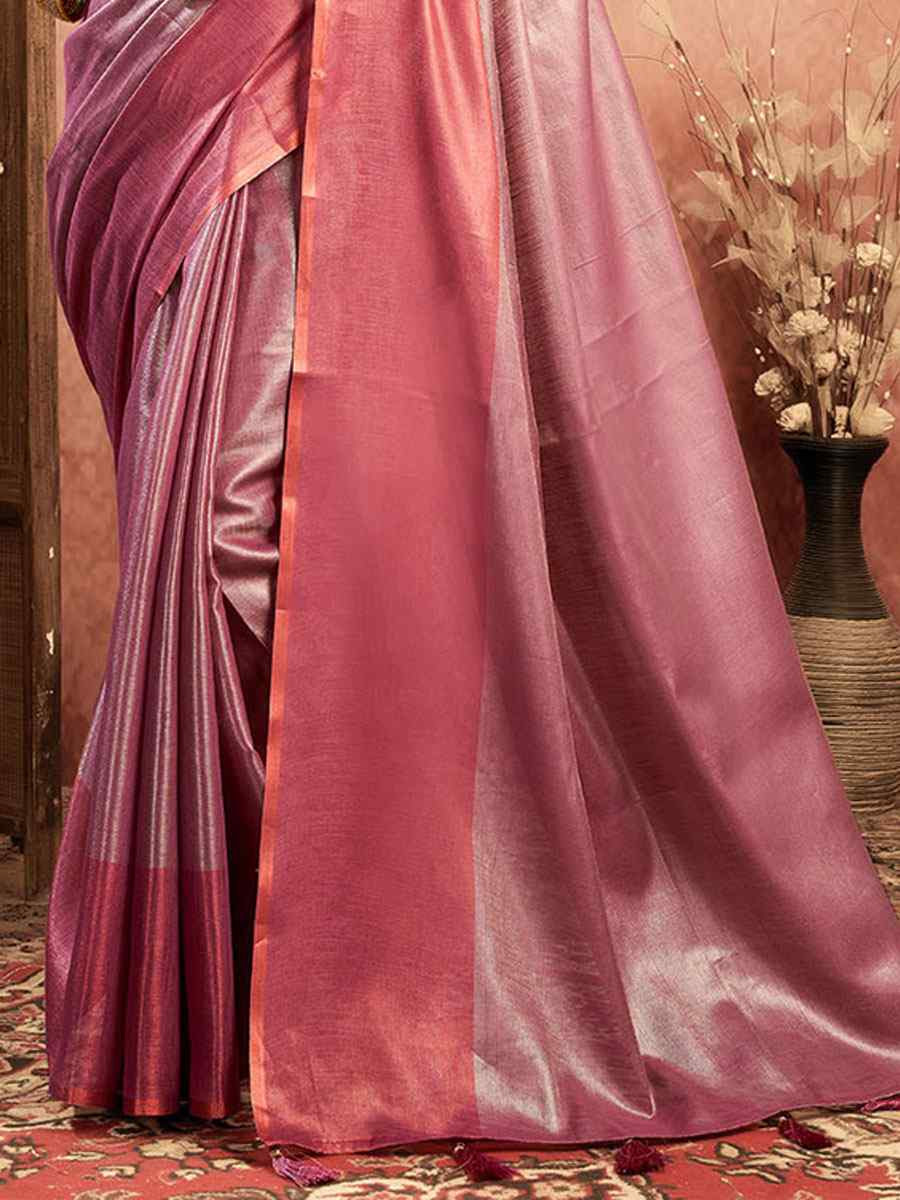 Wine Tissue Silk Handwoven Festival Wedding Fancy Heavy Border Saree