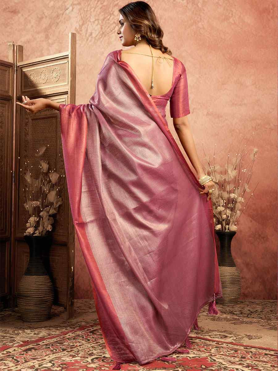 Wine Tissue Silk Handwoven Festival Wedding Fancy Heavy Border Saree