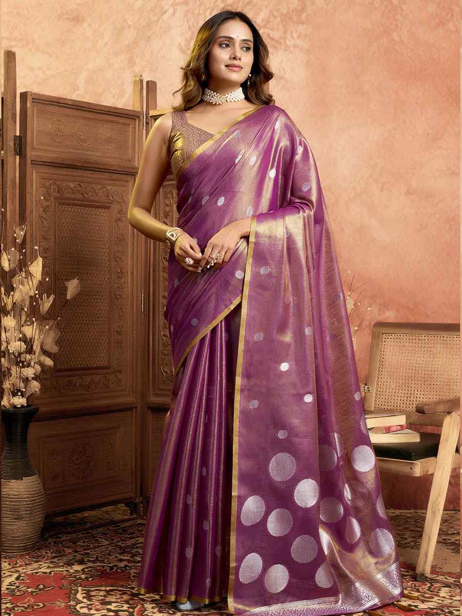 Wine Tissuse Silk Handwoven Festival Wedding Fancy Heavy Border Saree