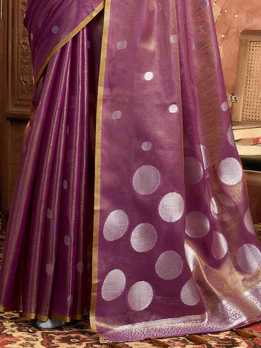Wine Tissuse Silk Handwoven Festival Wedding Fancy Heavy Border Saree
