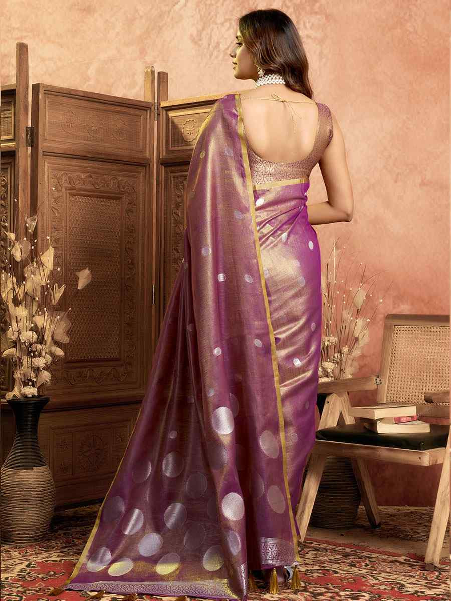 Wine Tissuse Silk Handwoven Festival Wedding Fancy Heavy Border Saree