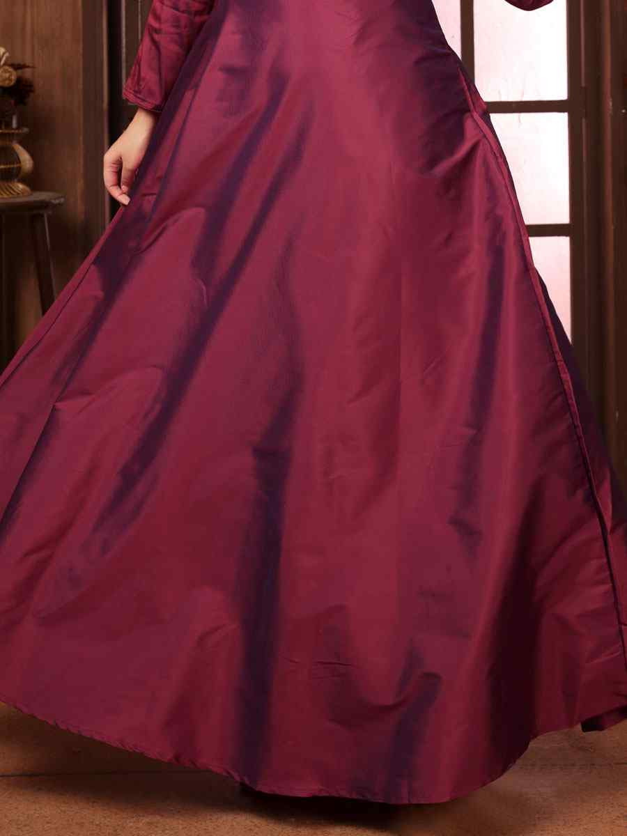 Wine Triva Silk Embroidered Festival Casual Gown Women Wear