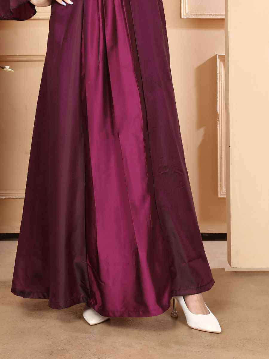 Wine Triva Silk Embroidered Festival Casual Gown Women Wear