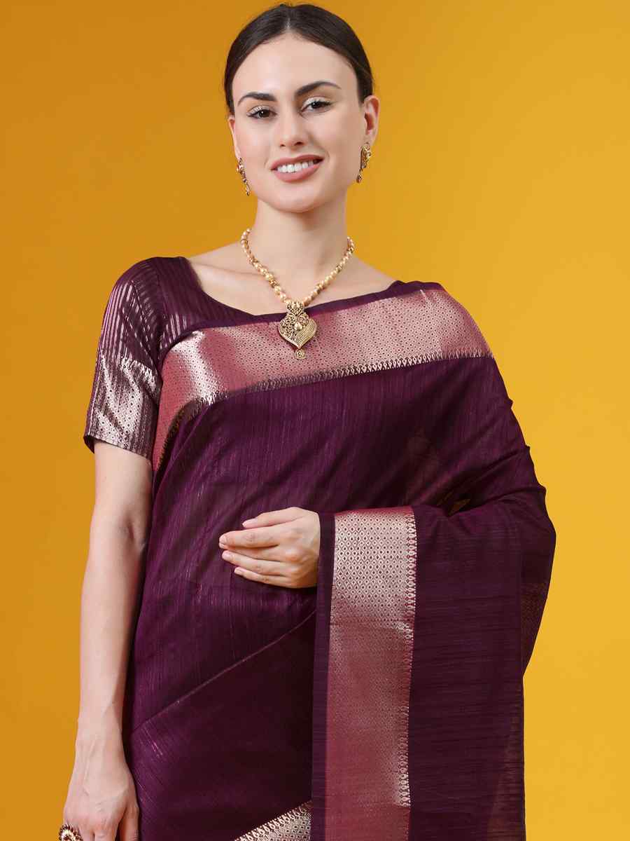 Wine Tussar Silk Handwoven Wedding Festival Heavy Border Saree