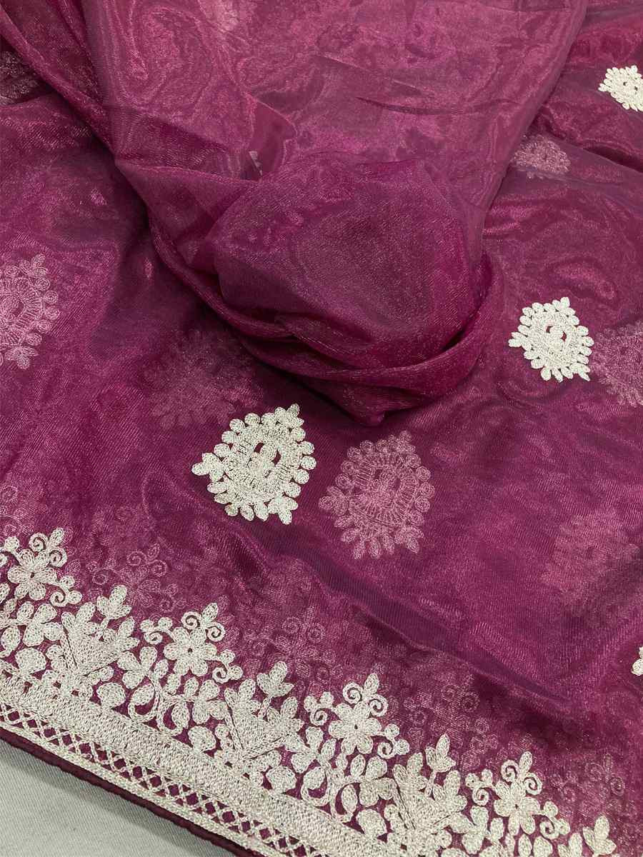 Wine Twill Net Embroidery Traditional Bridal Reception Festival Wedding Fancy Heavy Border Saree