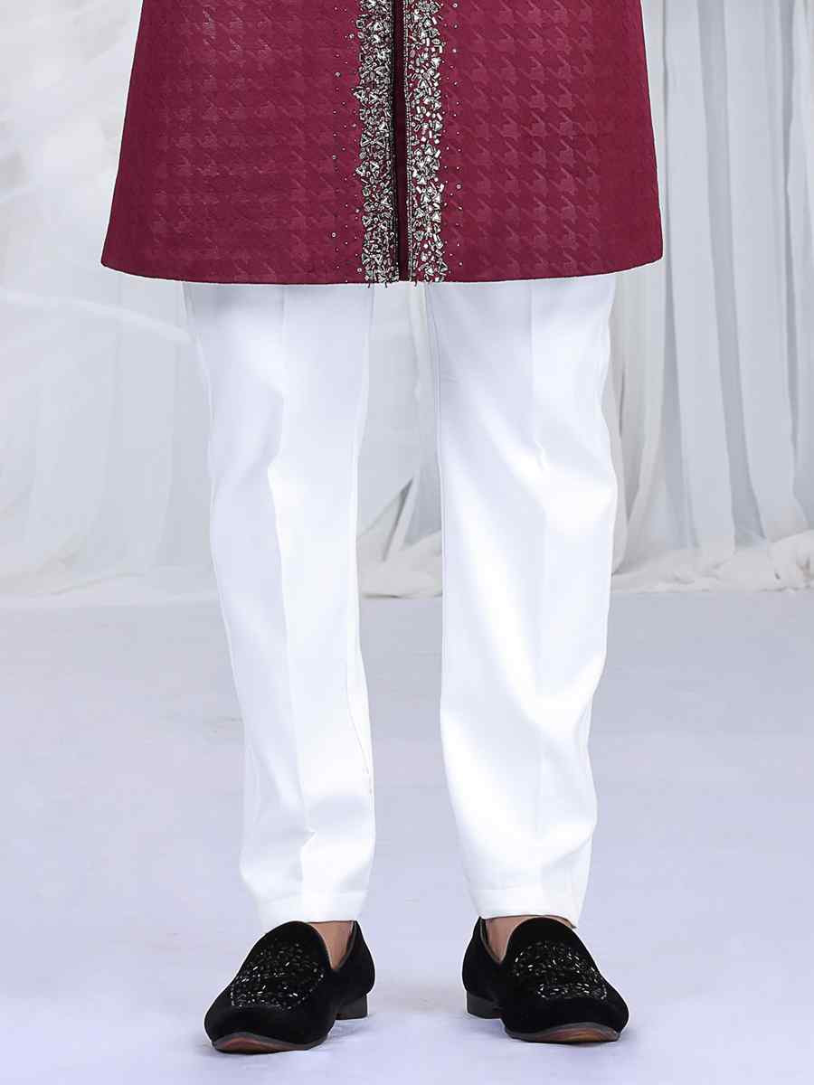 Wine Valvet Embroidered Festival Wedding Mens Sherwani