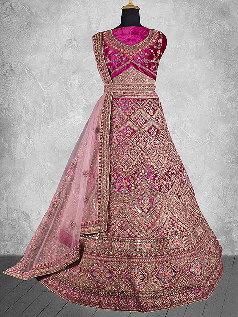Wine Velvet Embroidered Wedding Reception Festival Heavy Border Lehenga Choli