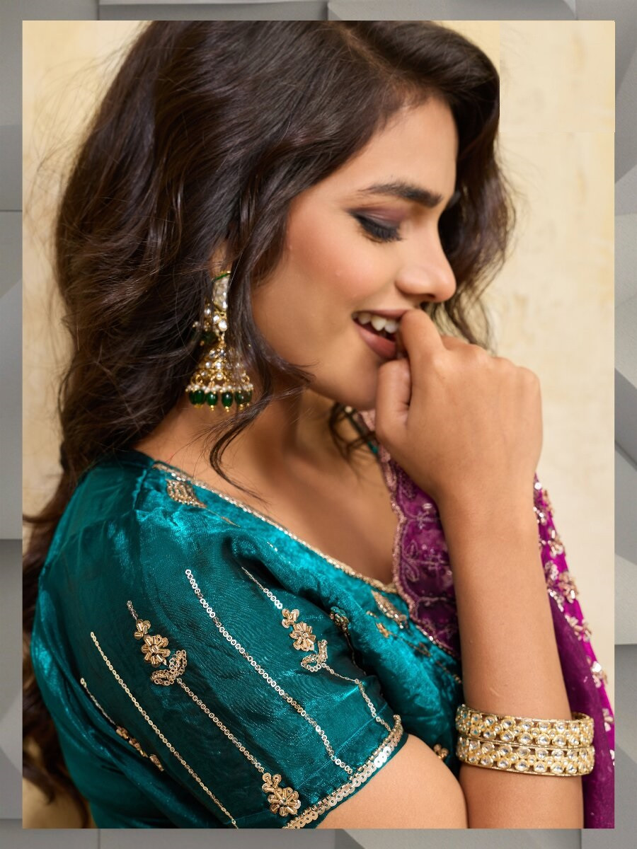 Wine Velvet Satin Sequins Wedding Reception Festival Party Heavy Border Sarees