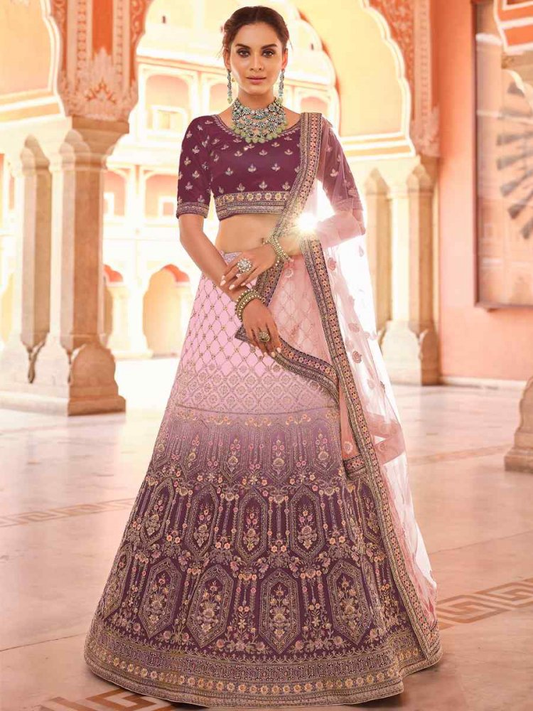 Wine Velvet Zari Bridal Reception Heavy Border Lehenga Choli