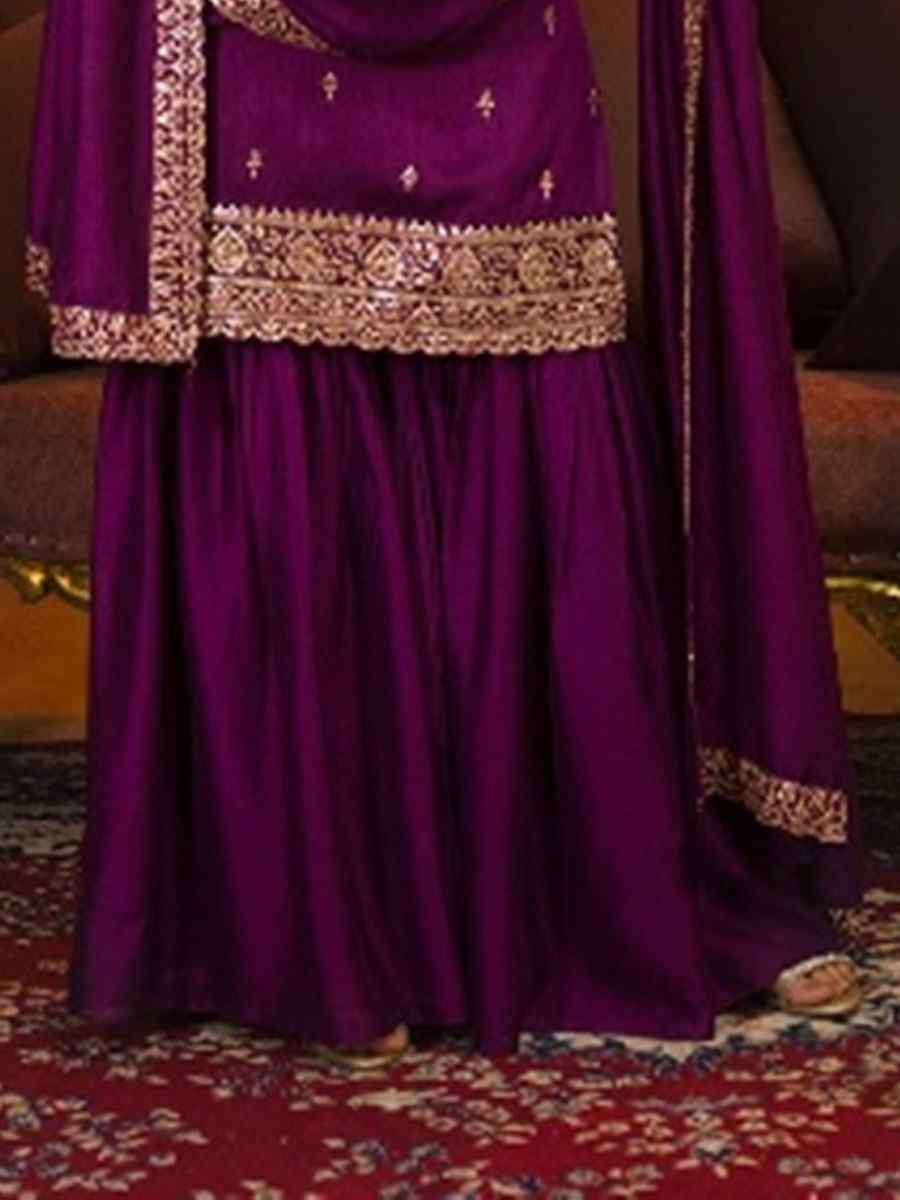 Wine Vichitra Embroidery Party Wedding Festival Casual Ready Sharara Pant Salwar Kameez