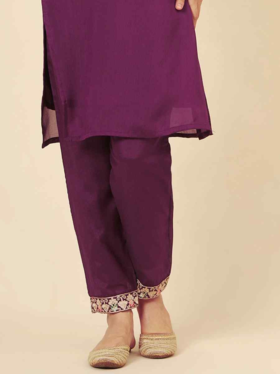 Wine Vichitra Silk Embroidered Party Wedding Ready Pant Salwar Kameez