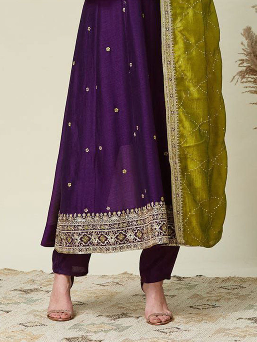 Wine Vichitra Silk Embroidery Wedding Party Festival Casual Ready Pant Salwar Kameez