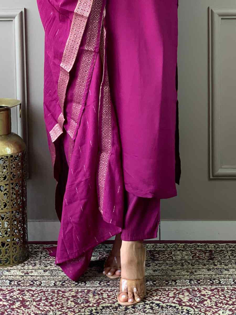 Wine Viscose Chanderi Embroidered Festival Casual Ready Pant Salwar Kameez