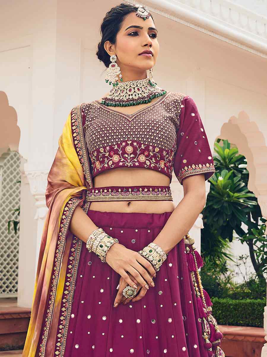 Wine Viscose Embroidered Reception Party Wear Heavy Border Lehenga Choli