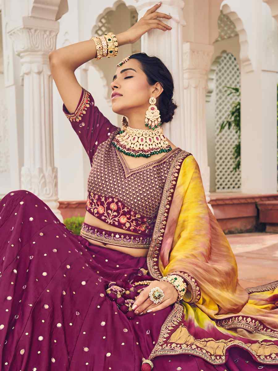 Wine Viscose Embroidered Reception Party Wear Heavy Border Lehenga Choli