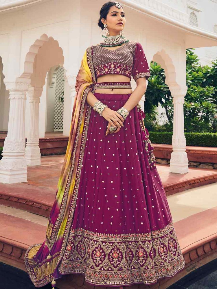 Wine Viscose Embroidered Reception Party Wear Heavy Border Lehenga Choli