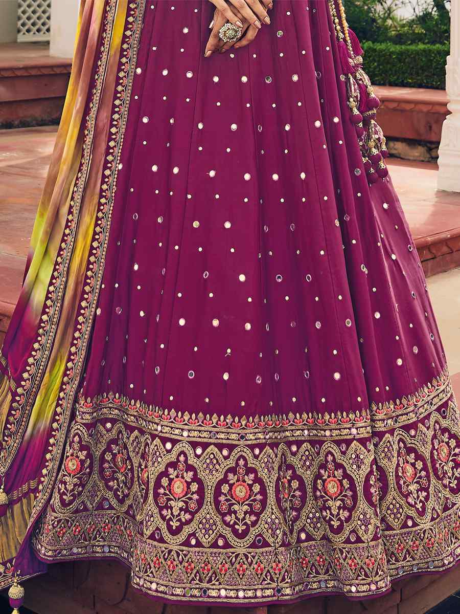 Wine Viscose Embroidered Reception Party Wear Heavy Border Lehenga Choli