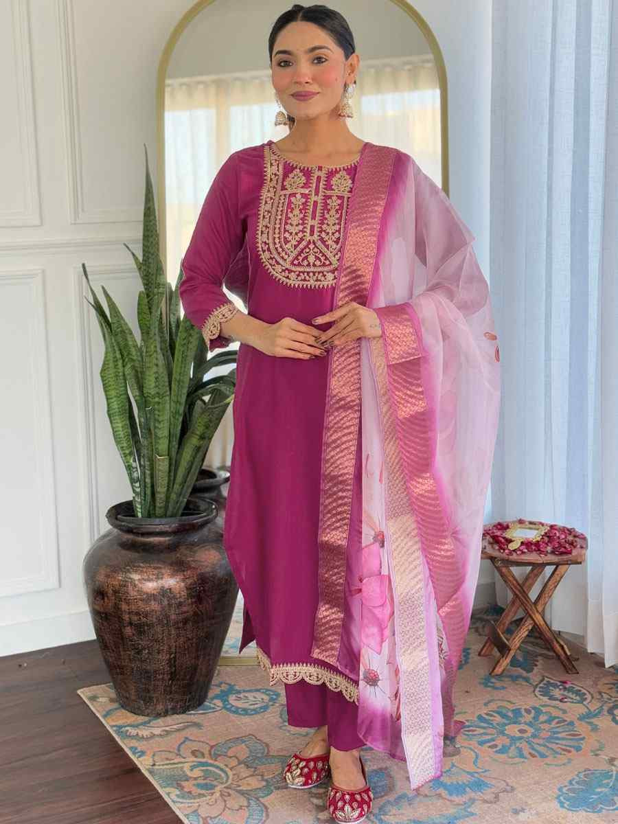 Wine Viscose Rayon Embroidery Party Wedding Festival Casual Ready Pant Salwar Kameez