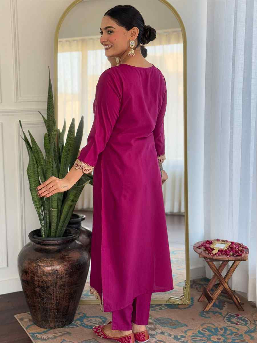 Wine Viscose Rayon Embroidery Party Wedding Festival Casual Ready Pant Salwar Kameez