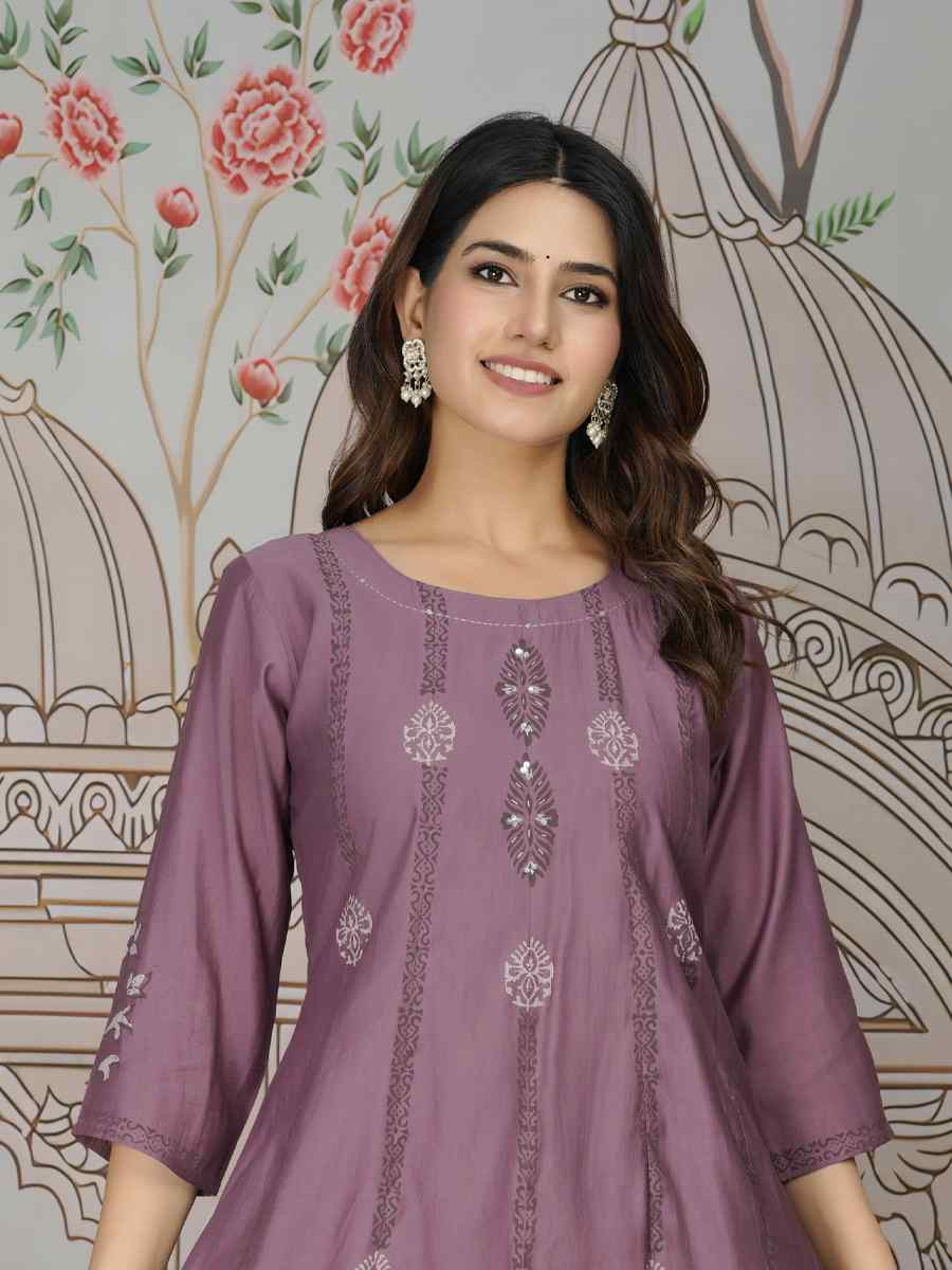 Wine Viscose Roman Silk Printed Festival Casual Kurti