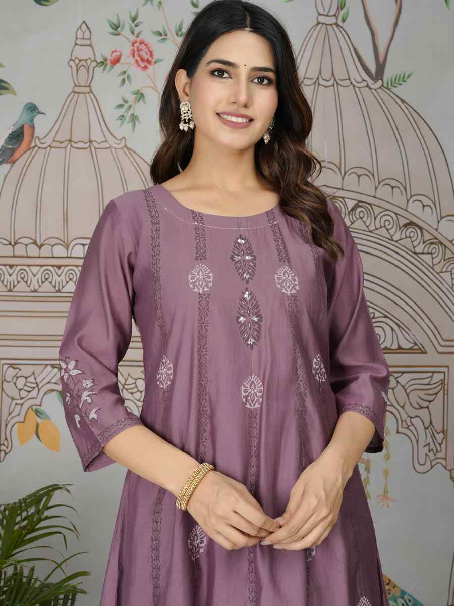 Wine Viscose Roman Silk Printed Festival Casual Kurti