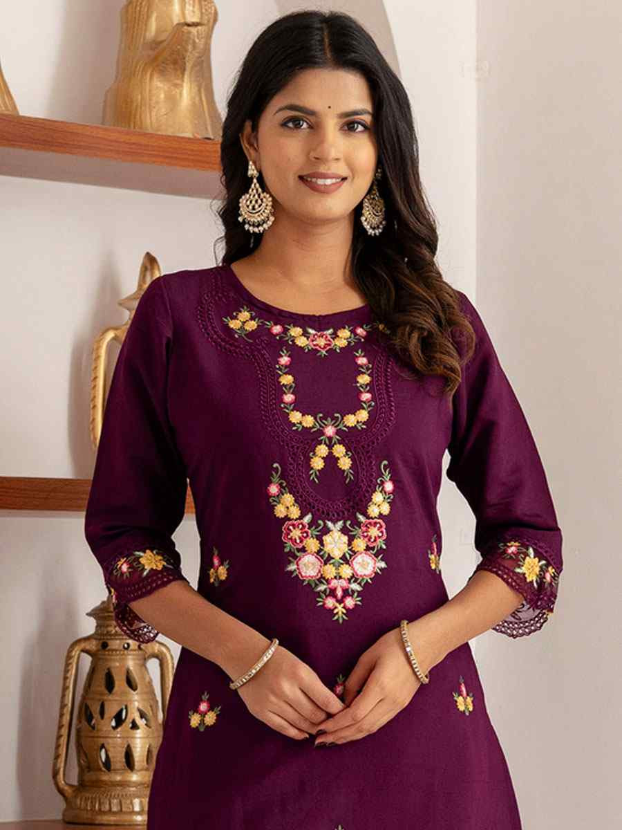 Wine Viscose Silk Embroidery Party Wedding Festival Casual Ready Pant Salwar Kameez